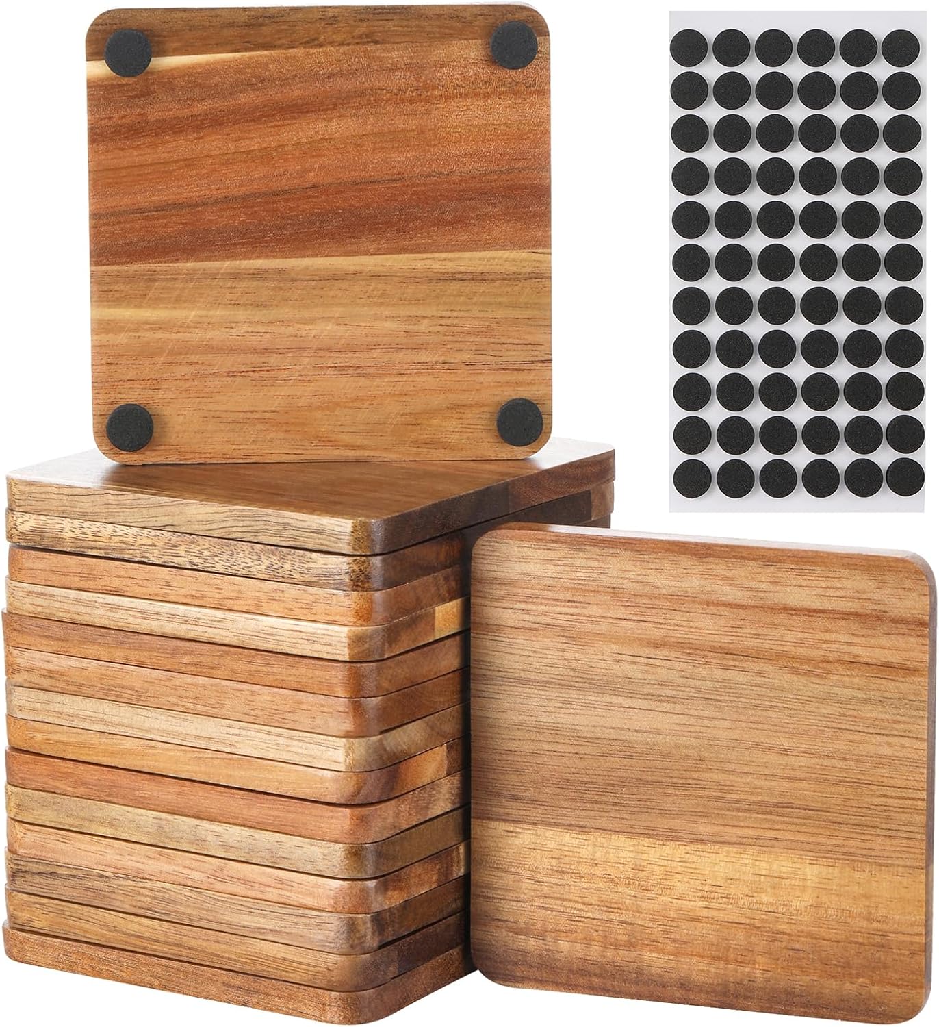 16 posavasos cuadrados de madera de acacia sin terminar con antideslizantes