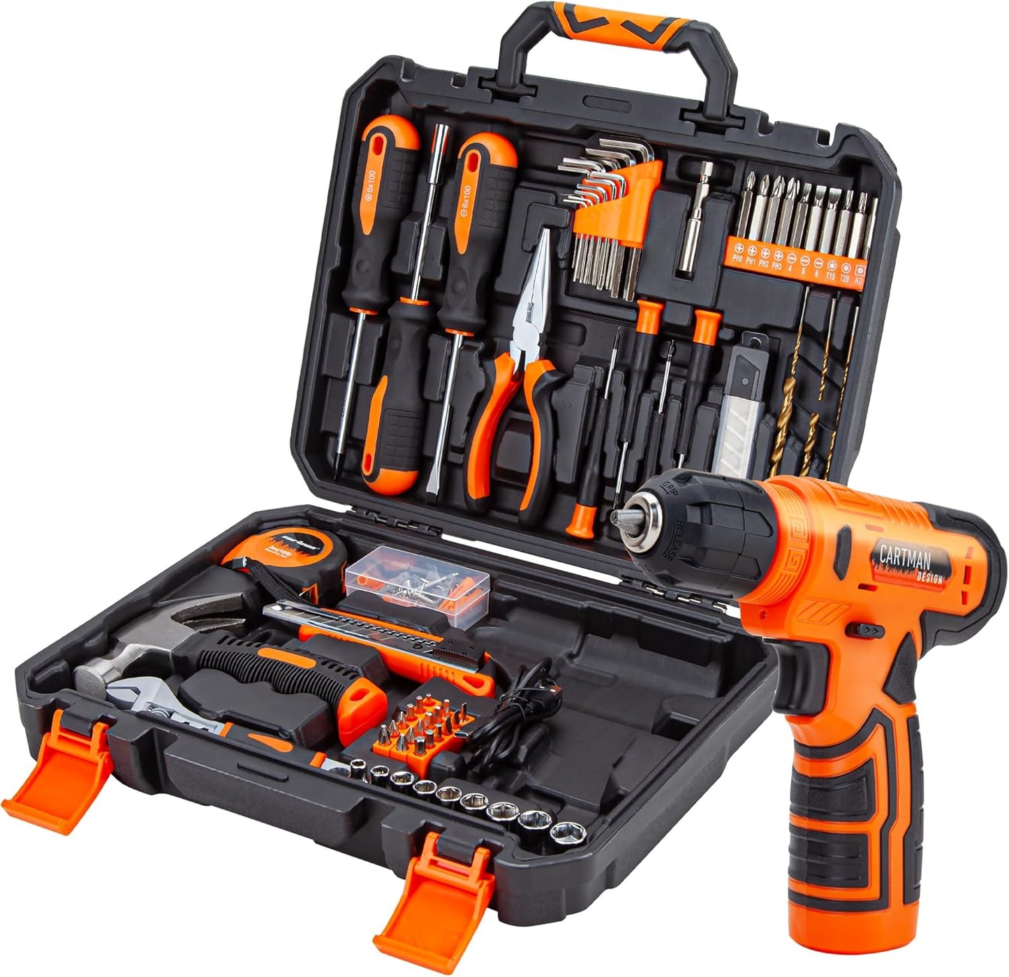 Set 150 Pzas Herramientas Hogar Taladro Inalámbrico 8V Naranja