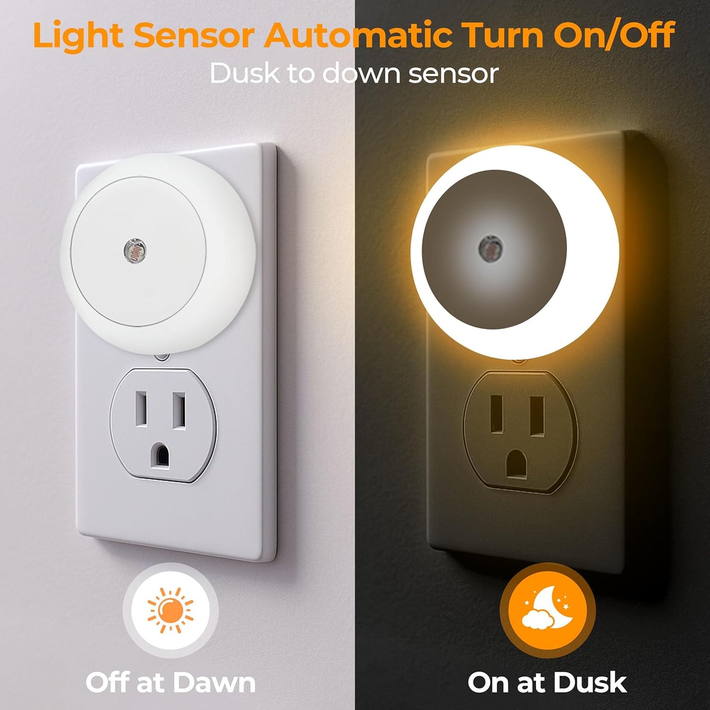 Luz Nocturna LED Sensor Automático Pared Pack 4 Blanco Cálido