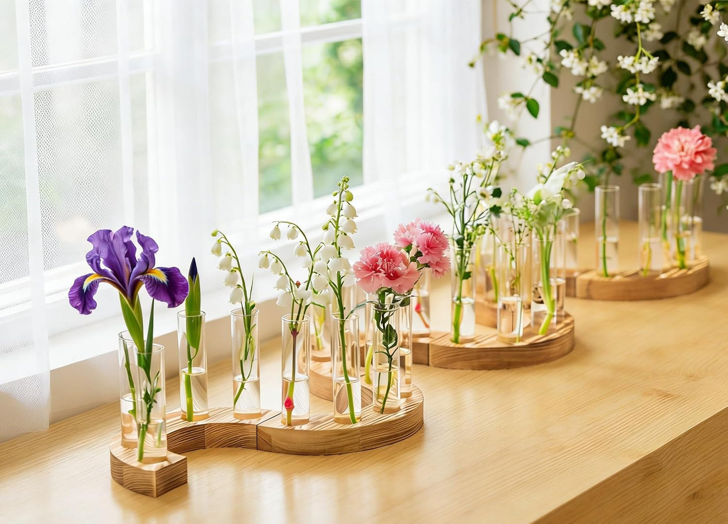 Jarrones cristal soporte madera decoración hogar marrón