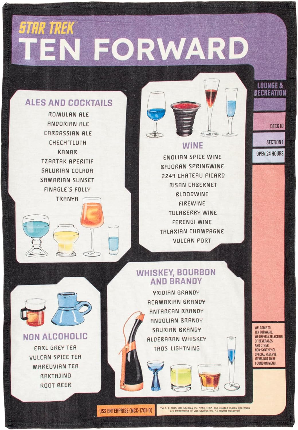 Toalla de cocina Star Trek Ten Forward 100% algodón con bebidas del universo