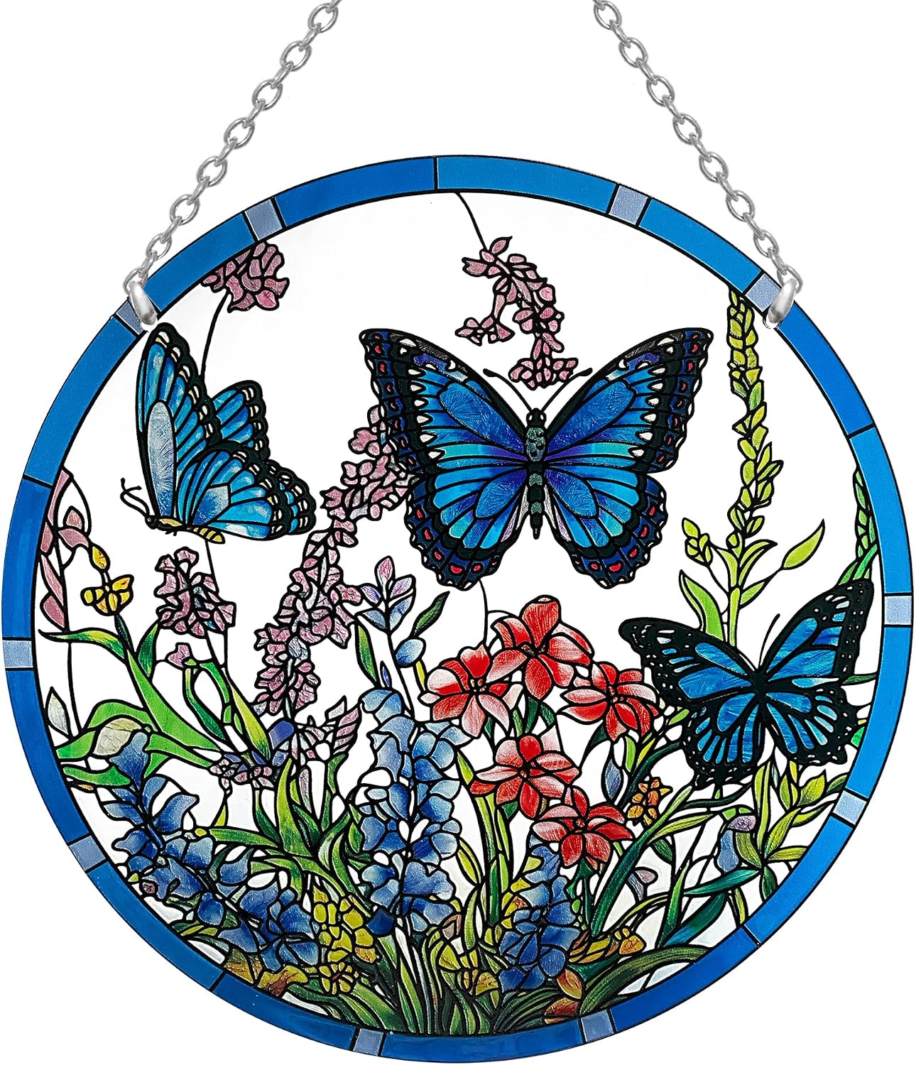 Atrapasoles cristal mariposa azul con gancho 8.6pulg