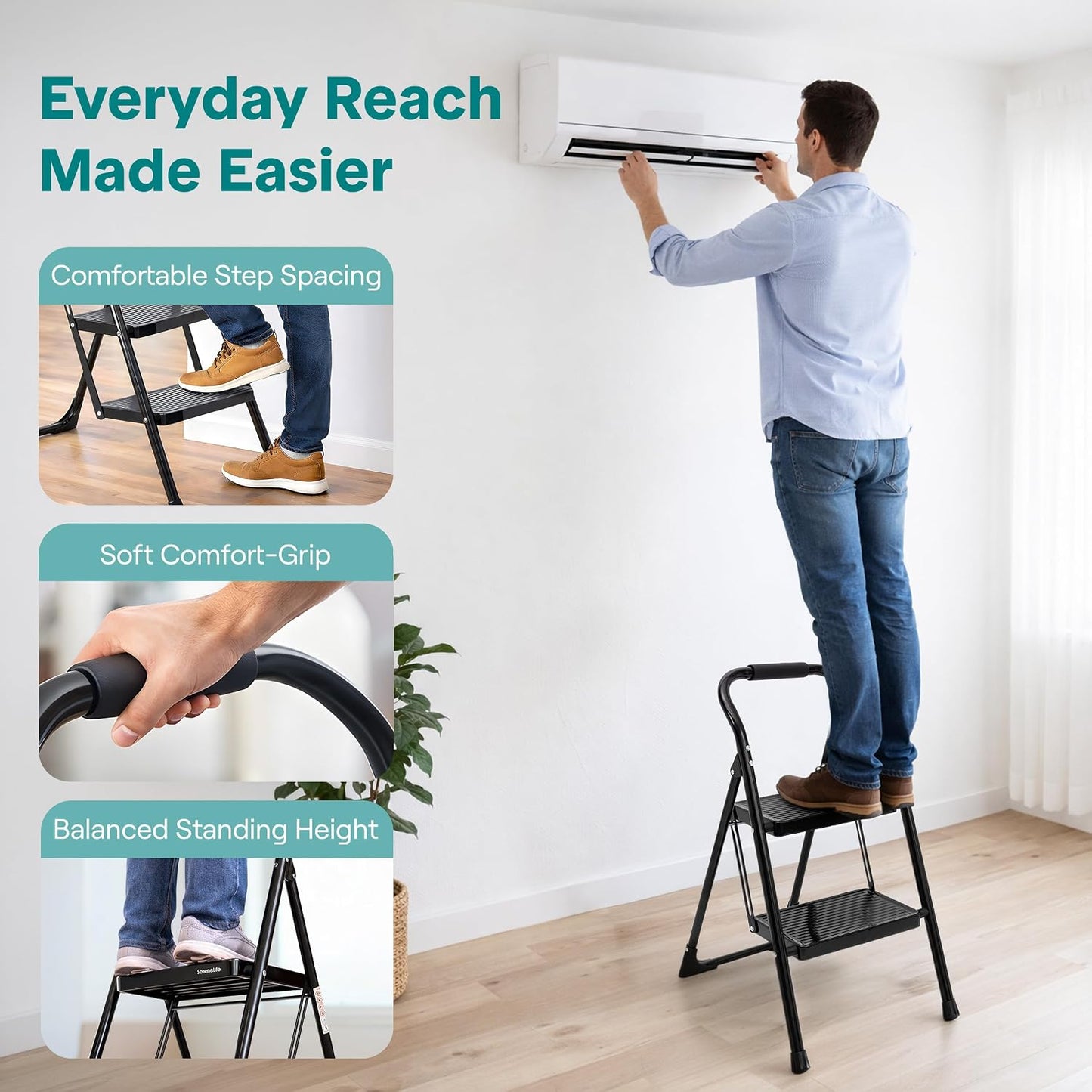 Escalera plegable 2 escalones acero resistente 570lb