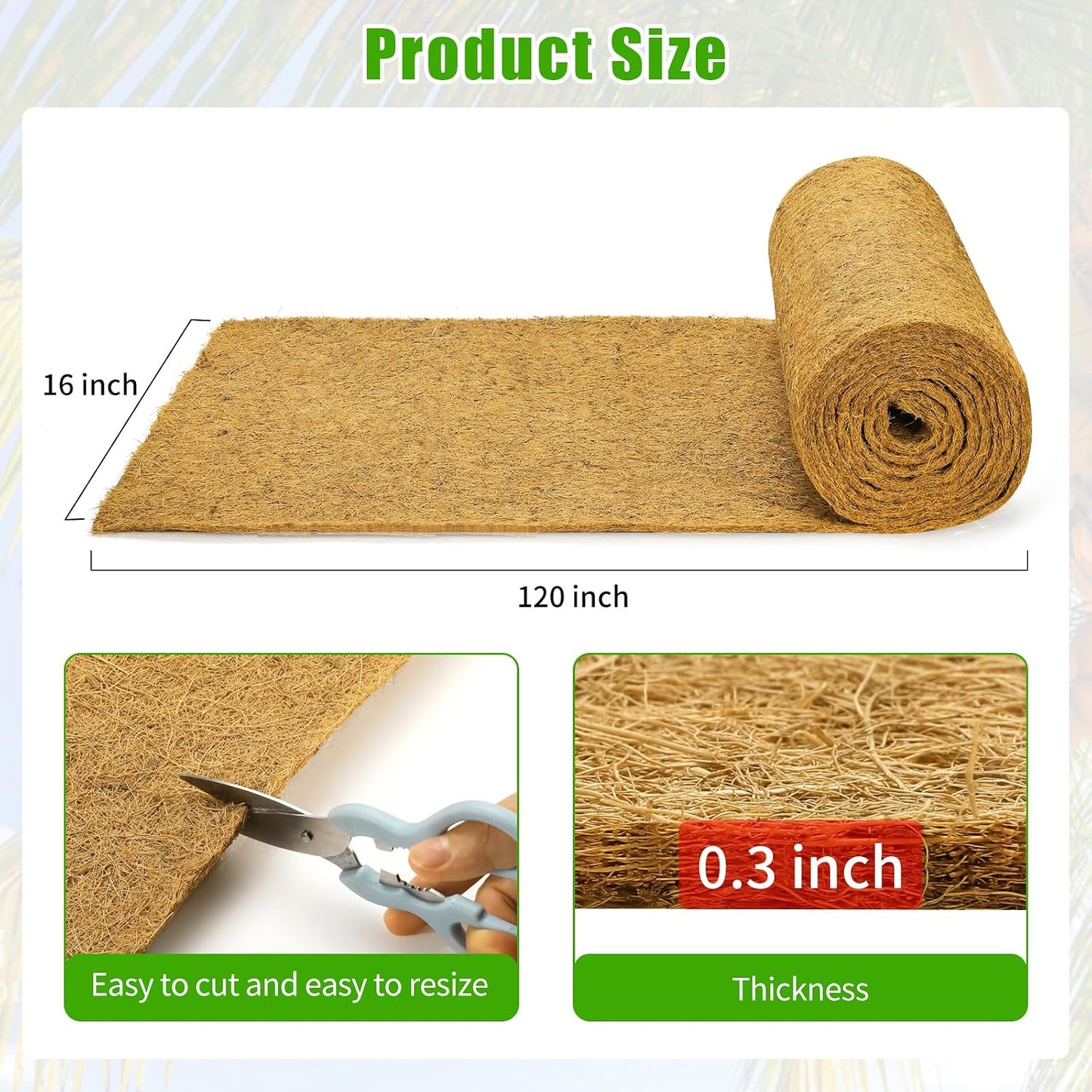 Rollo forro coco natural 16x120pulg para maceta cesta colgante