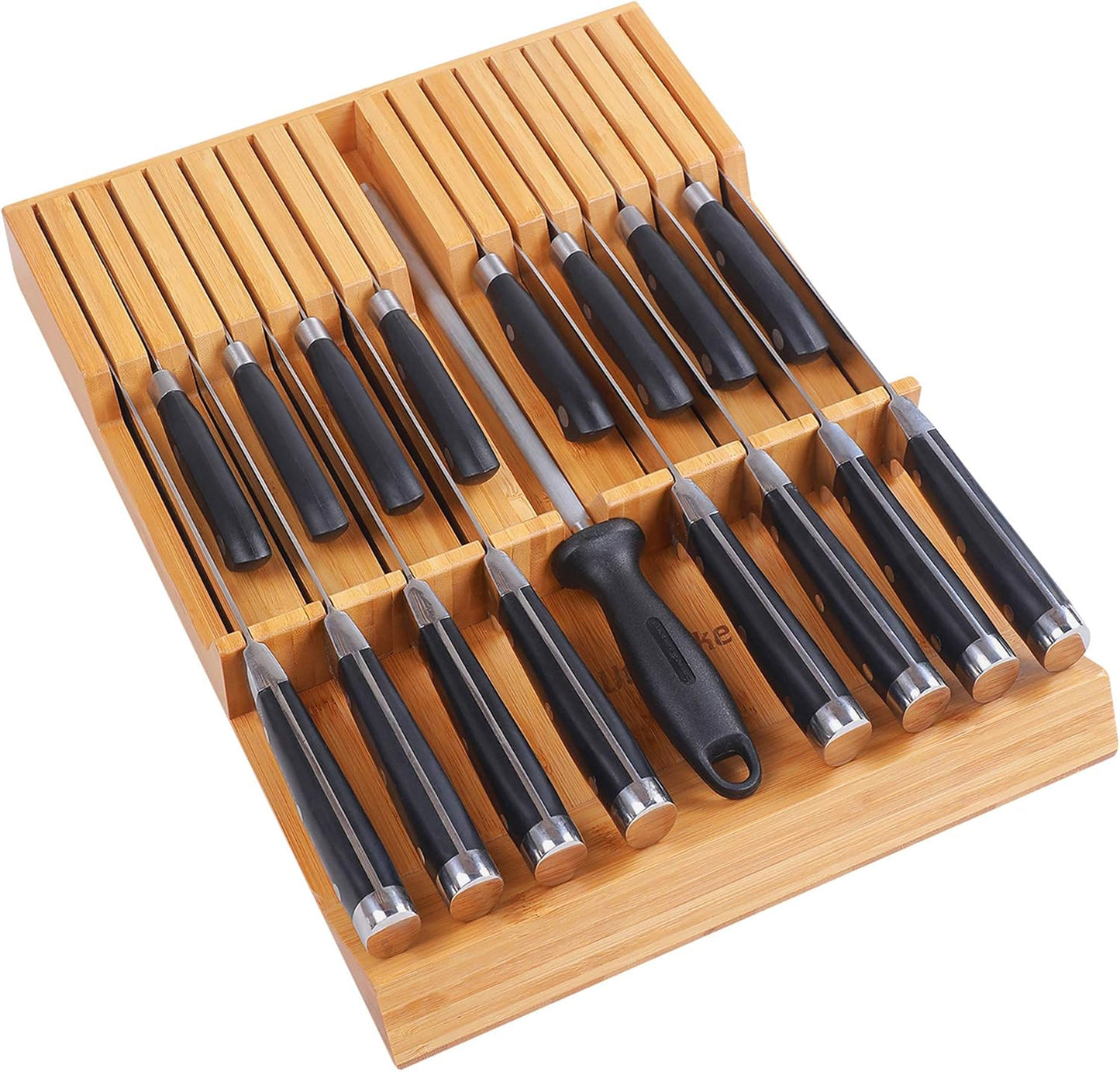Bloque cuchillos bambú con asa soporte carne 16 pzas