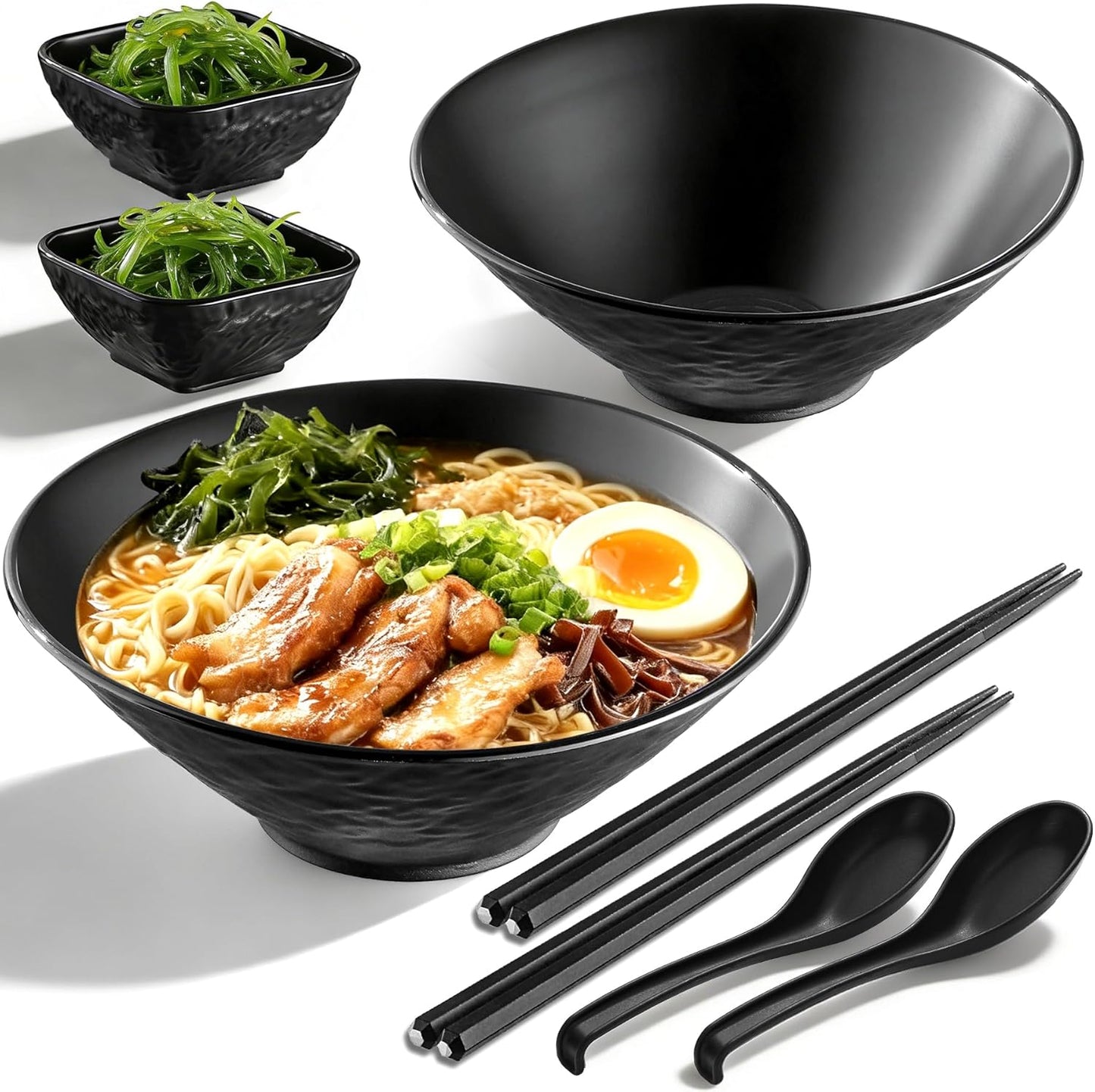 Juego de 2 tazones de ramen Berglander con palillos y cucharas de plástico irrompibles estilo japonés