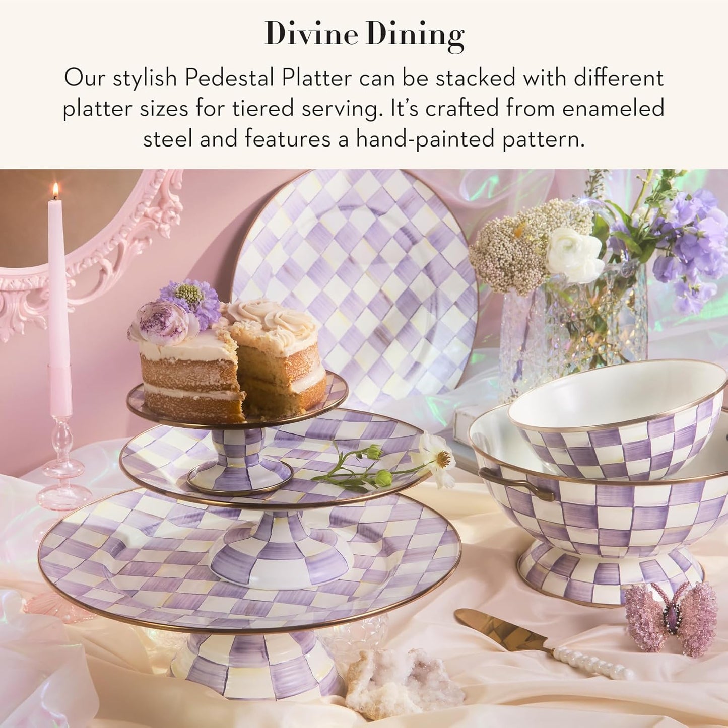Plato pedestal esmaltado soporte tarta morado