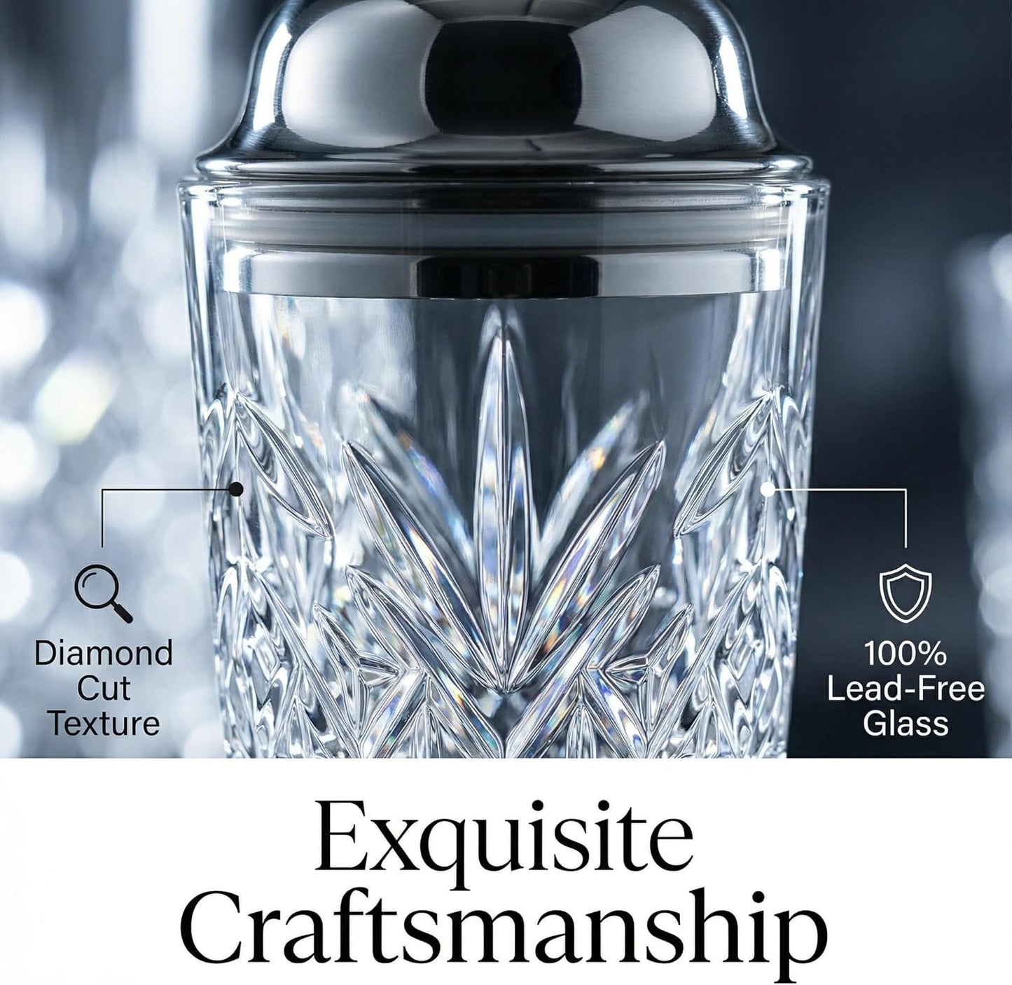 Juego de coctelera de cristal con espiga y parte de acero inoxidable