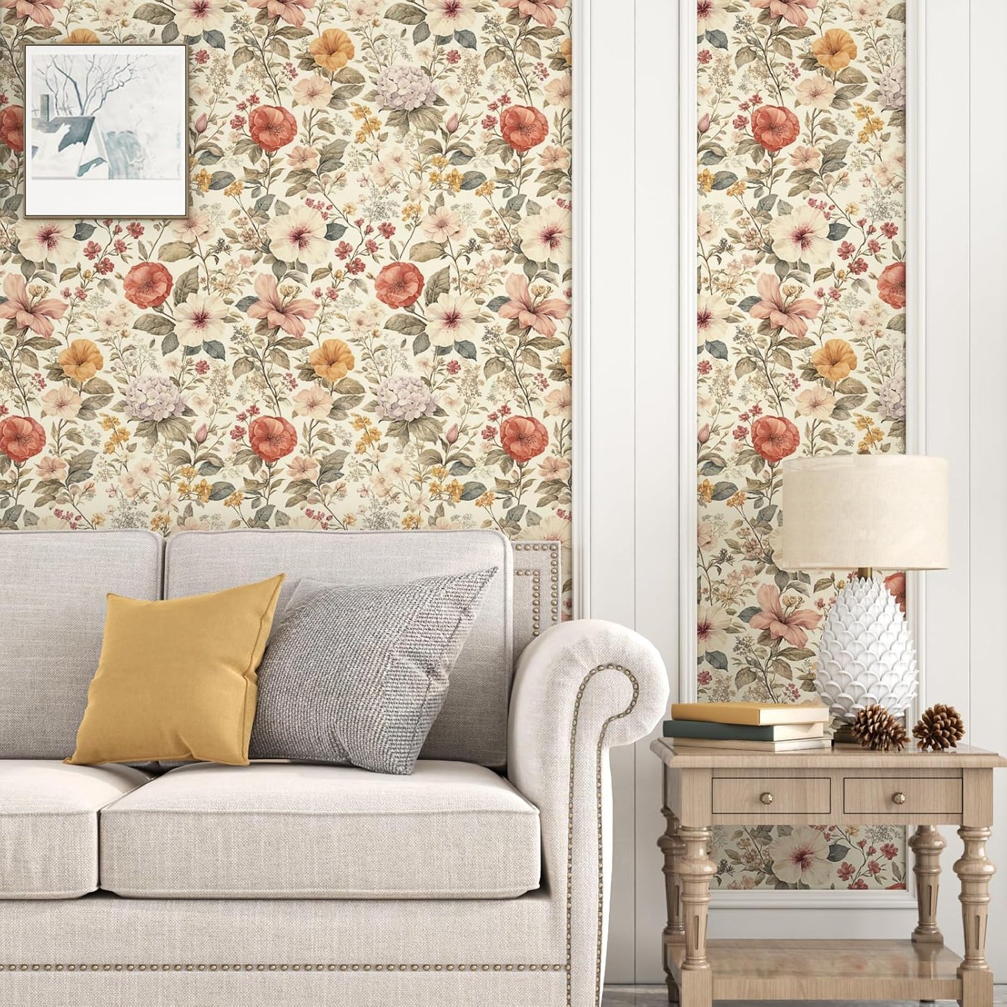 Papel tapiz floral amarillo autoadhesivo 17.5x78.7pulg