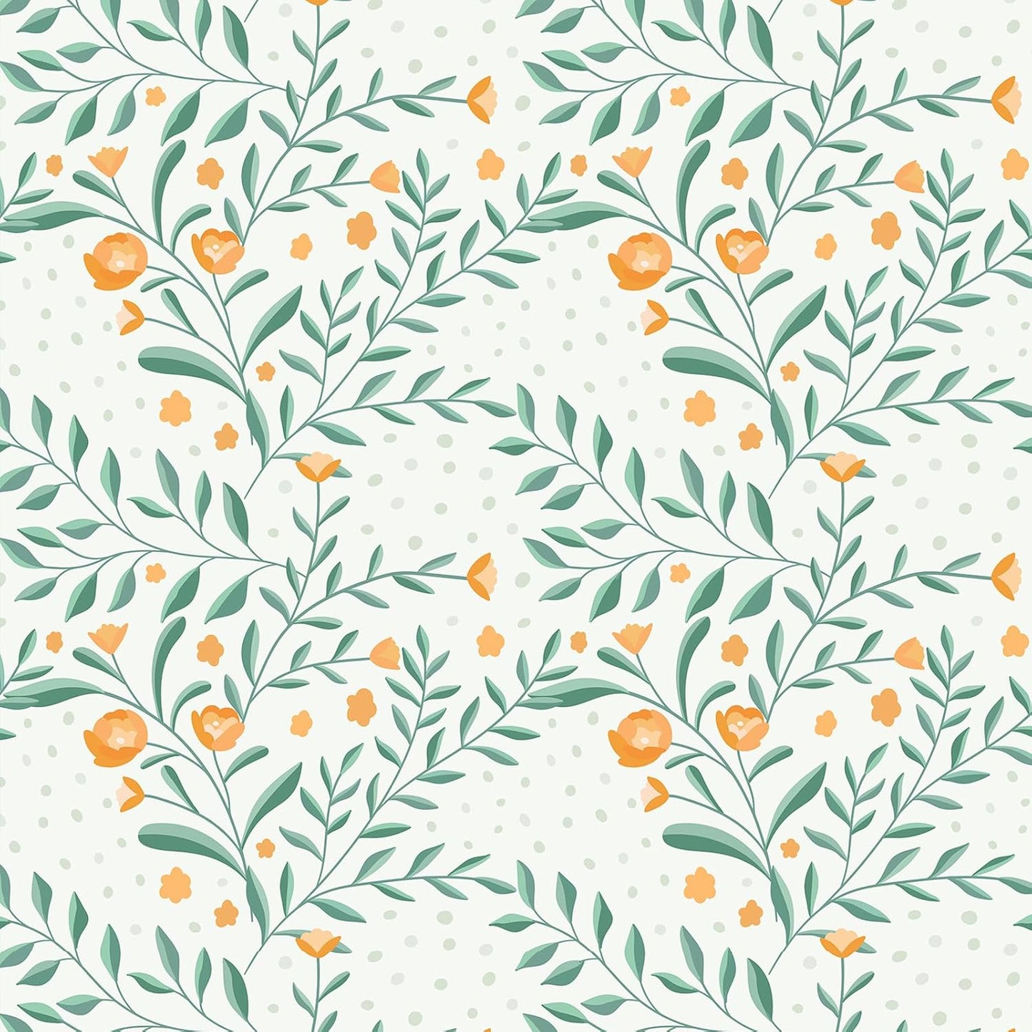 Papel tapiz autoadhesivo floral bohemio verde naranja 17.7x118pulg