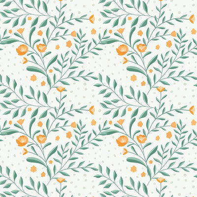 Papel tapiz autoadhesivo floral bohemio verde naranja 17.7x118pulg
