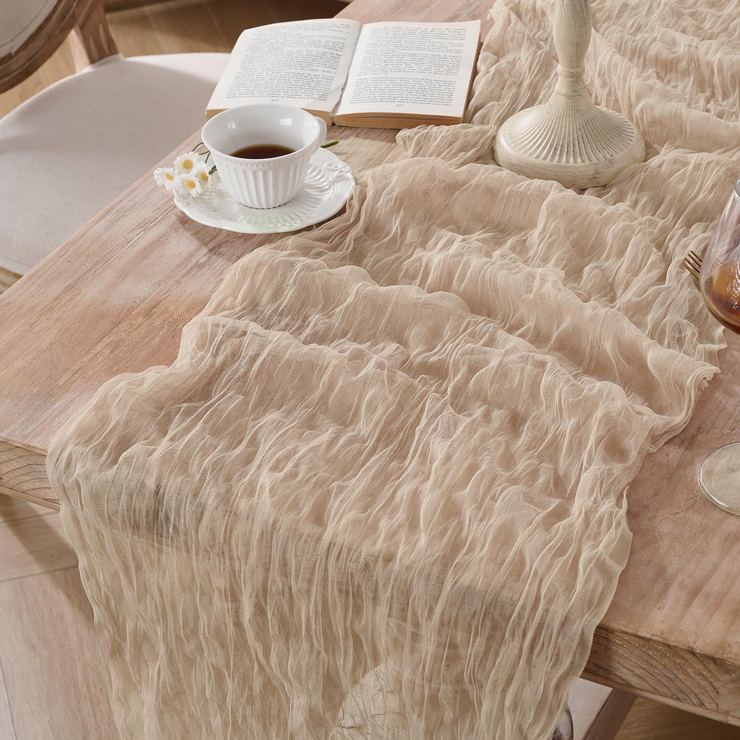 Camino mesa gasa beige set 3 120pulg para comedor boda