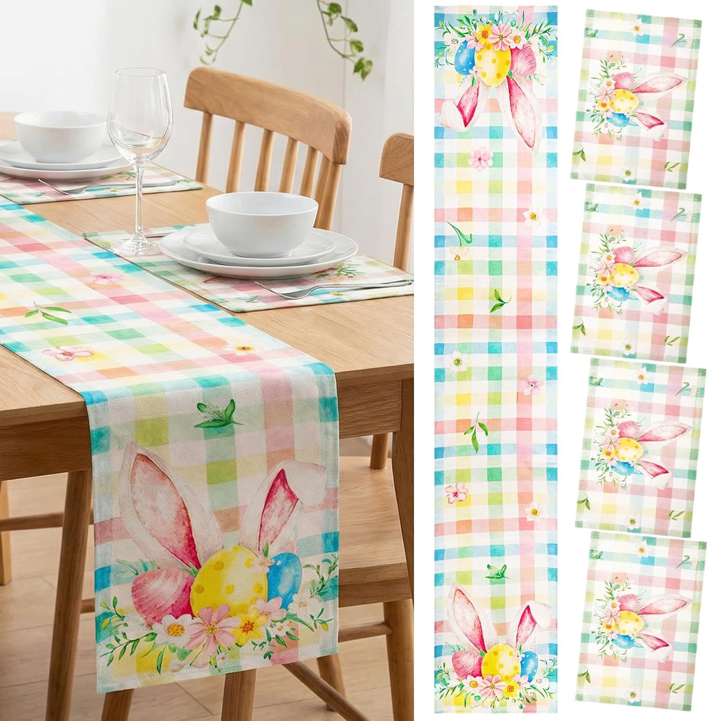 Juego de 5 piezas camino de mesa de Pascua con manteles individuales de lino