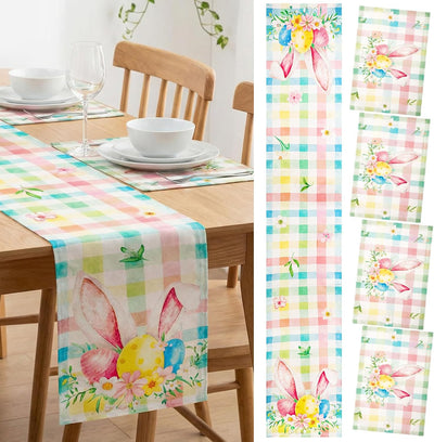Juego de 5 piezas camino de mesa de Pascua con manteles individuales de lino