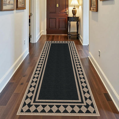 Alfombra yute 2x6ft negra antideslizante interiores exteriores