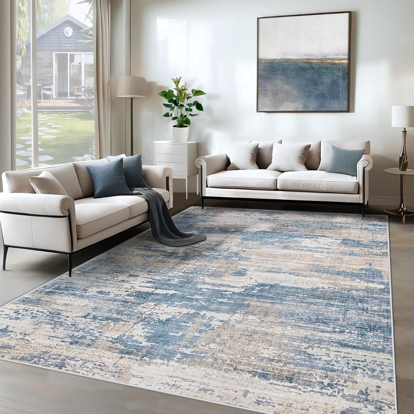 Alfombra sala dormitorio 6x9ft moderna neutra antideslizante