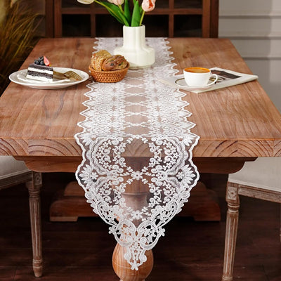Caminos mesa blanco patrón flores vintage 12x48pulg