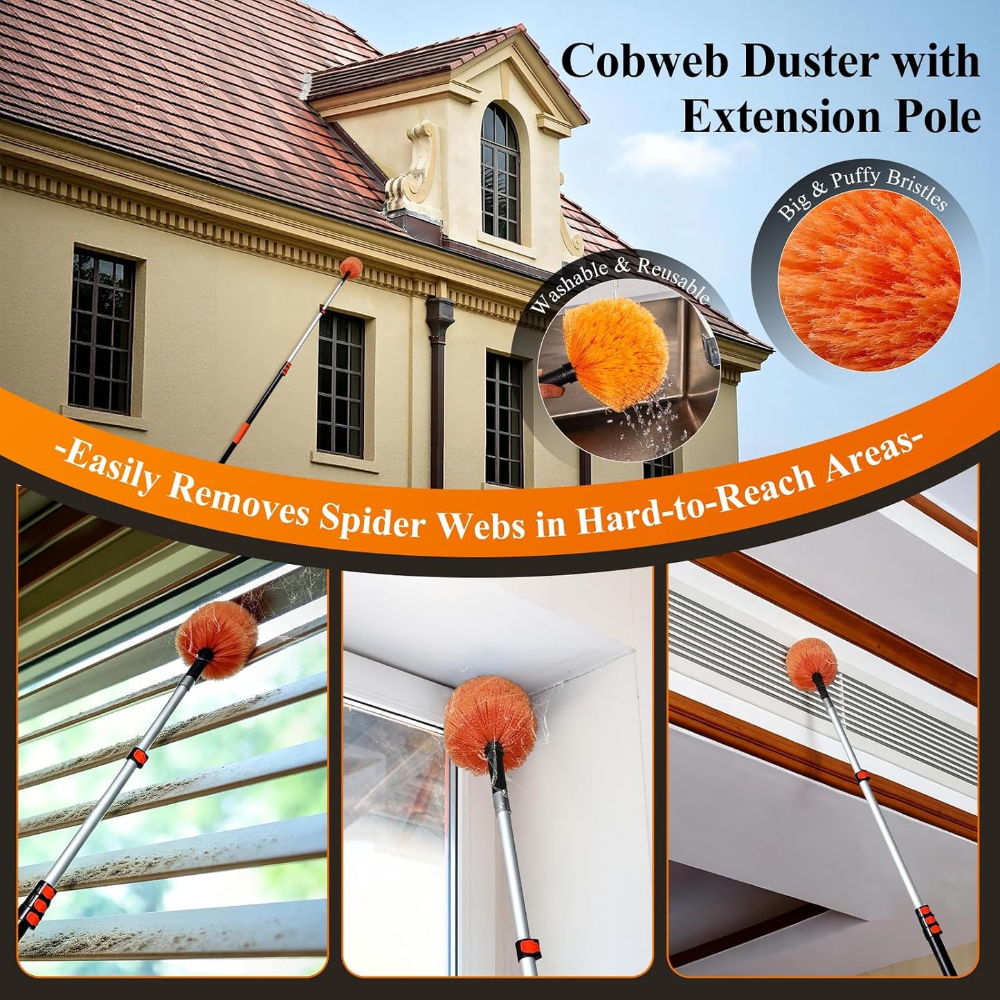 Kit plumero 26ft poste 5-20ft cepillo telaraña ventilador lavable
