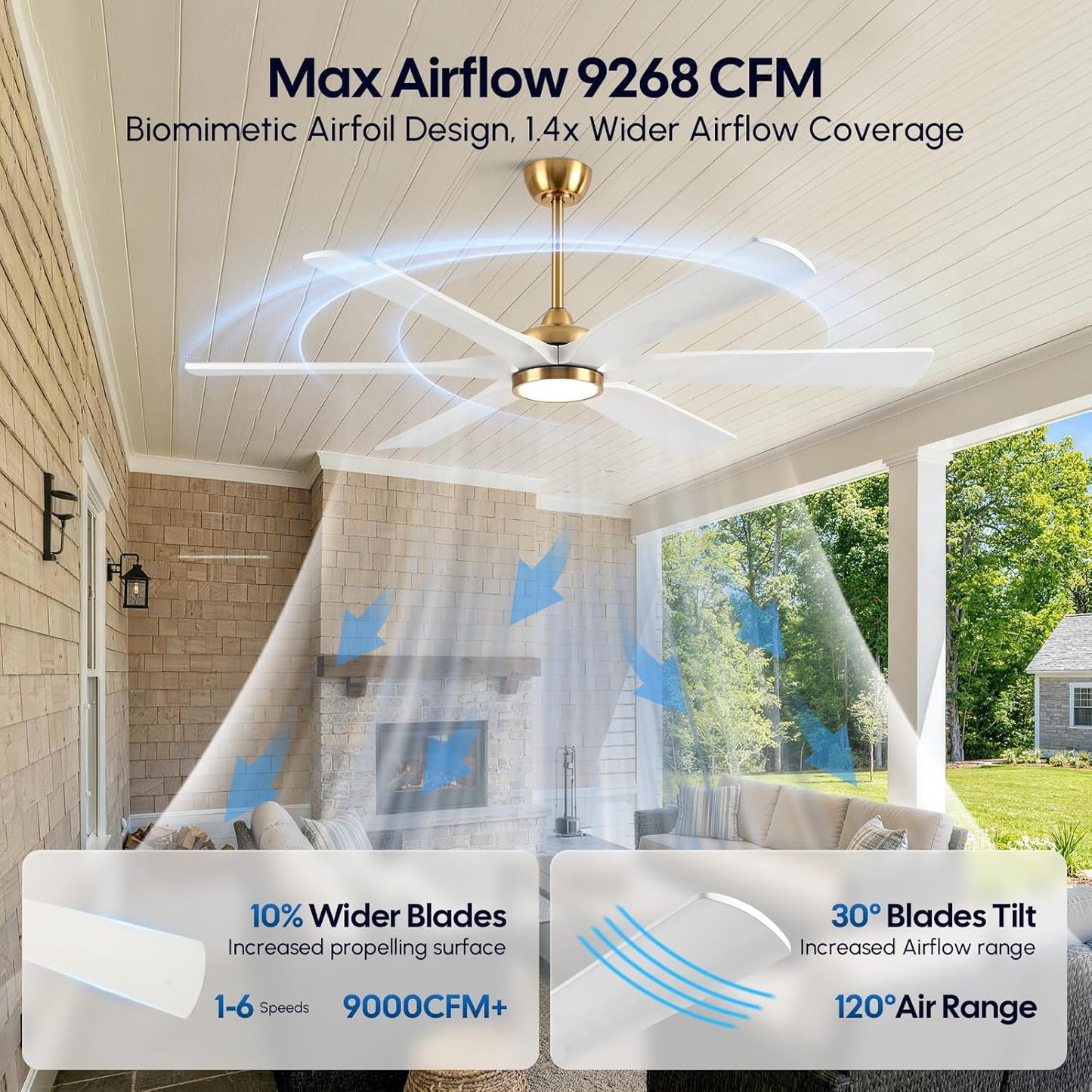 Ventilador techo 72pulg blanco dorado con luz control