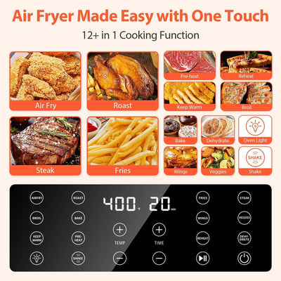 Freidora de Aire 12en1 5.8qt Tecnología Sello de Sabor Negro