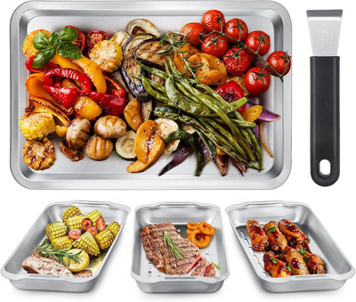 3 Pzas Cestas Acero Inox para Parrilla con Bandeja