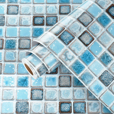 Papel tapiz azul mosaico adhesivo impermeable baño cocina