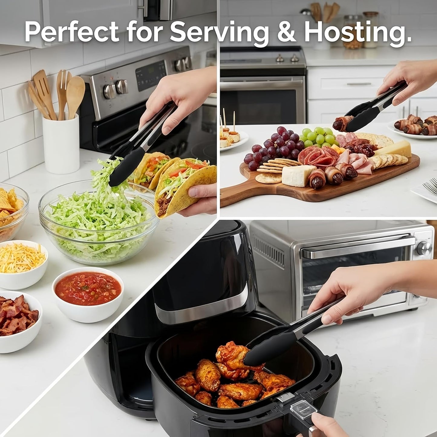 Pinzas acero inox con punta silicona set 3 para cocina