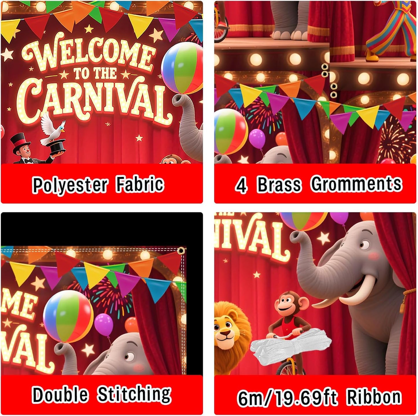 Telón carnaval 82x60pulg doble costura con cinta 19.69ft