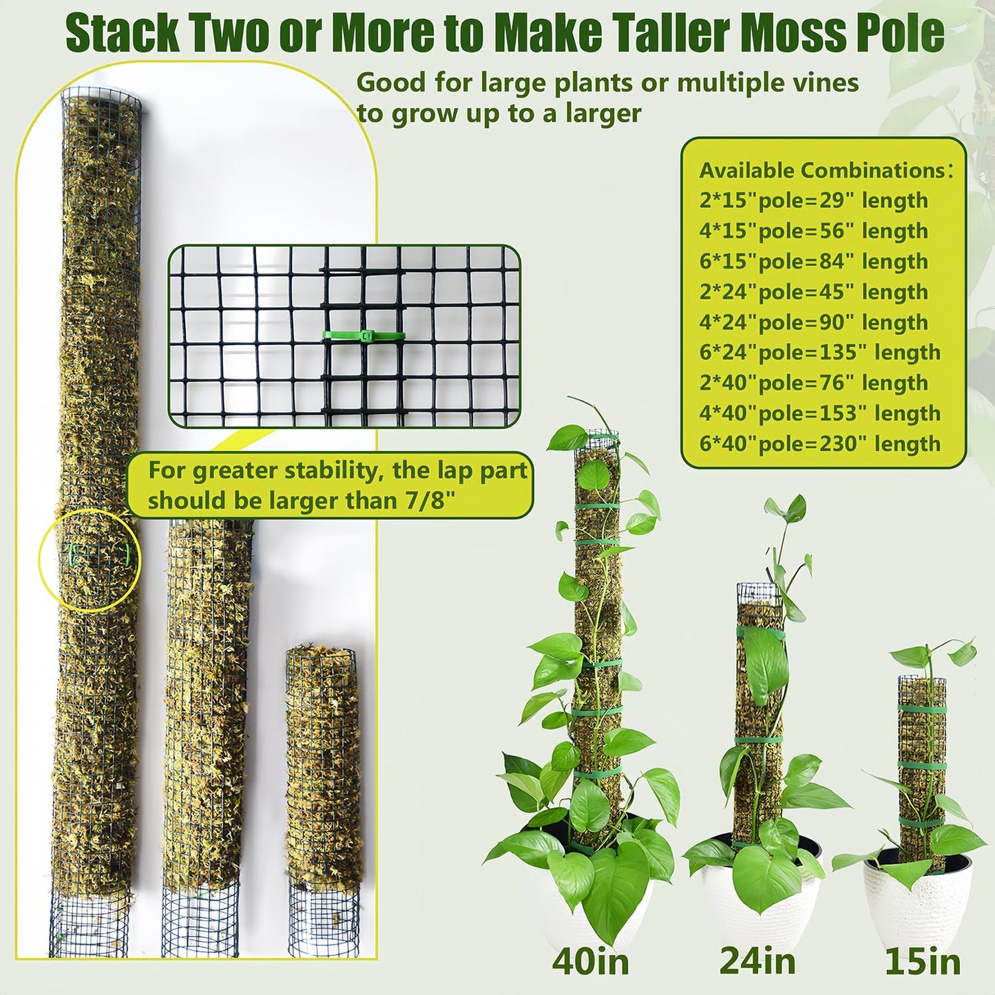 2 Pzas Poste Musgo Sphagnum Apilable para Monstera