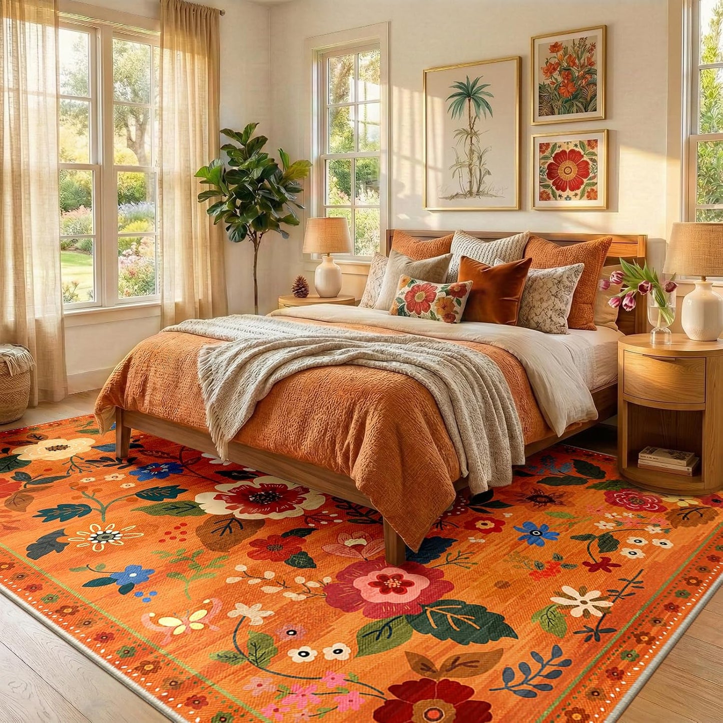 Alfombras área estampado floral 8x10ft antideslizante sala niños