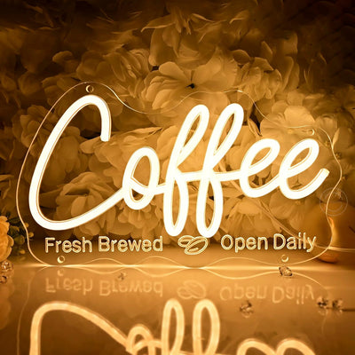 Letrero neón café luz LED blanco cálido