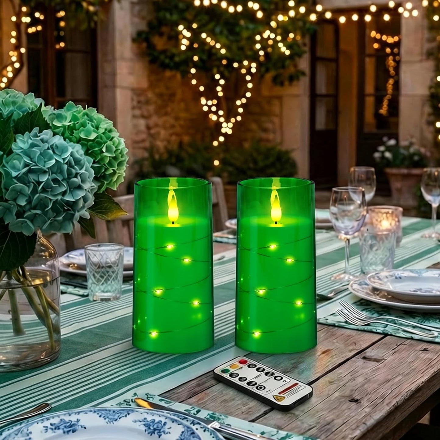 Velas San Patricio con luces hadas LED control remoto set 2