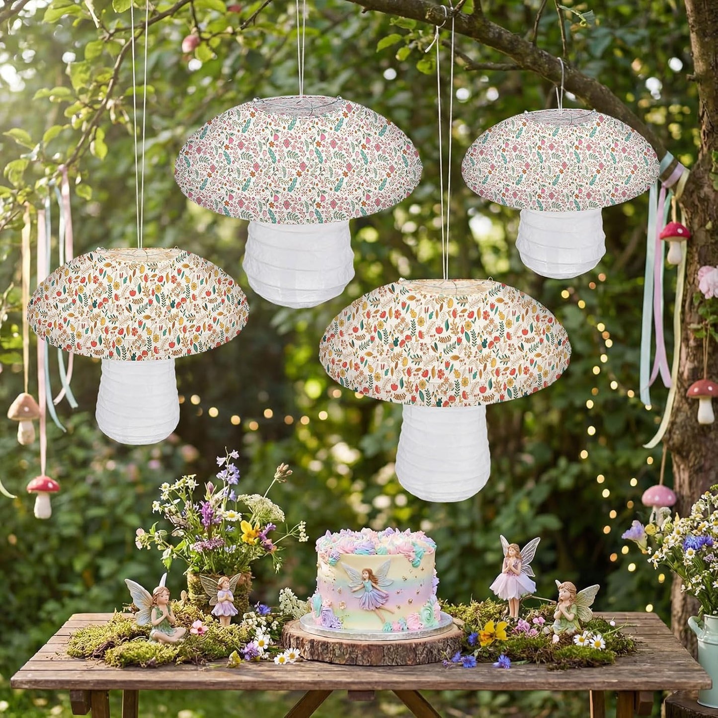 4 Pzas Decoración Farol Hongo Fiesta Cumpleaños