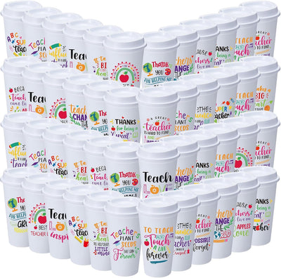 48 Vasos Plástico Multicolor con Tapas Regalo Profesores