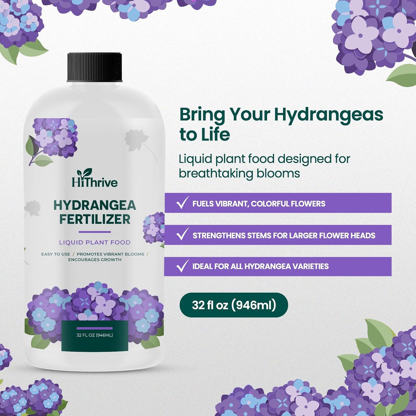 Fertilizante hortensias 32oz 32gal liquido para plantas interiores