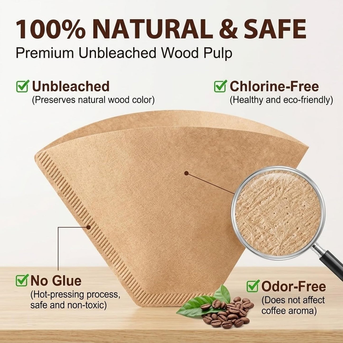 100 Filtros Café Cono #4 Papel Natural Comp 8-12 Tazas
