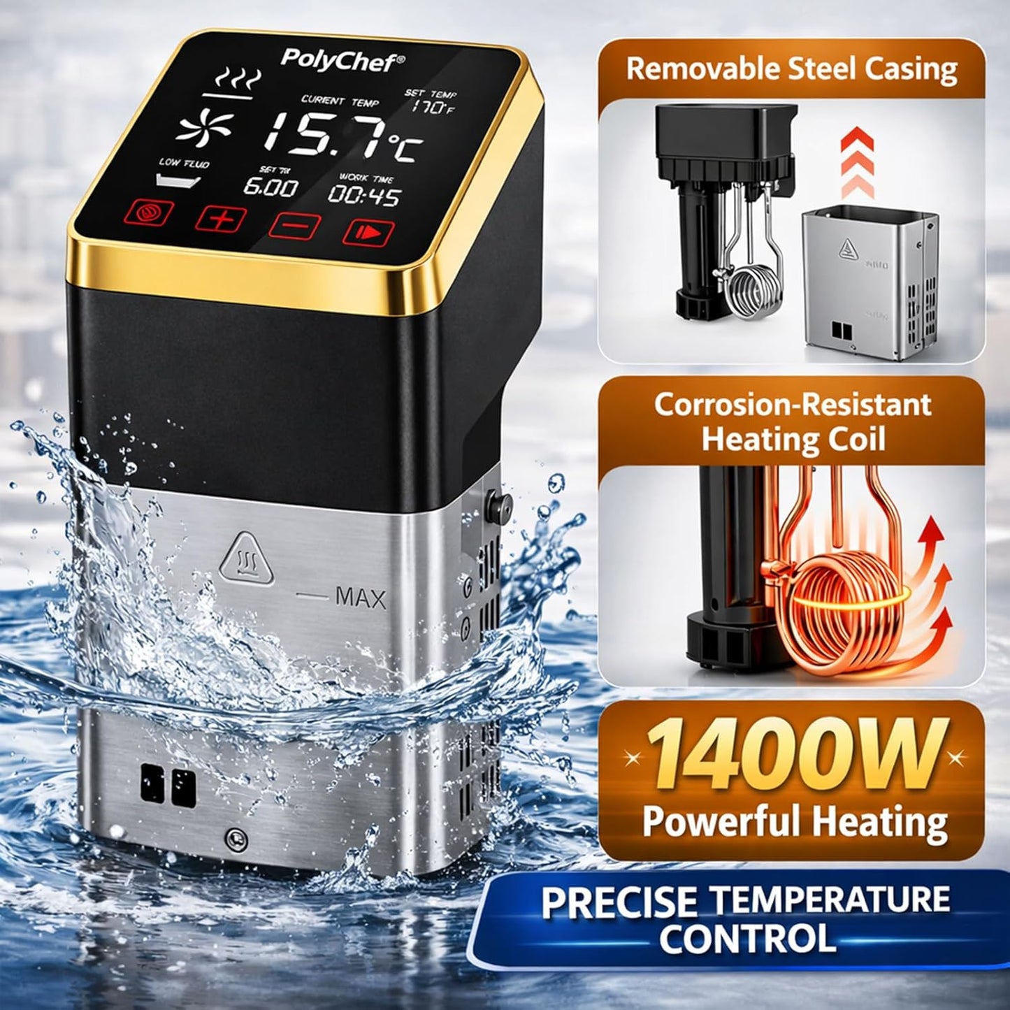 Cocina Sous Vide 1400W con circulador inmersión IPX7