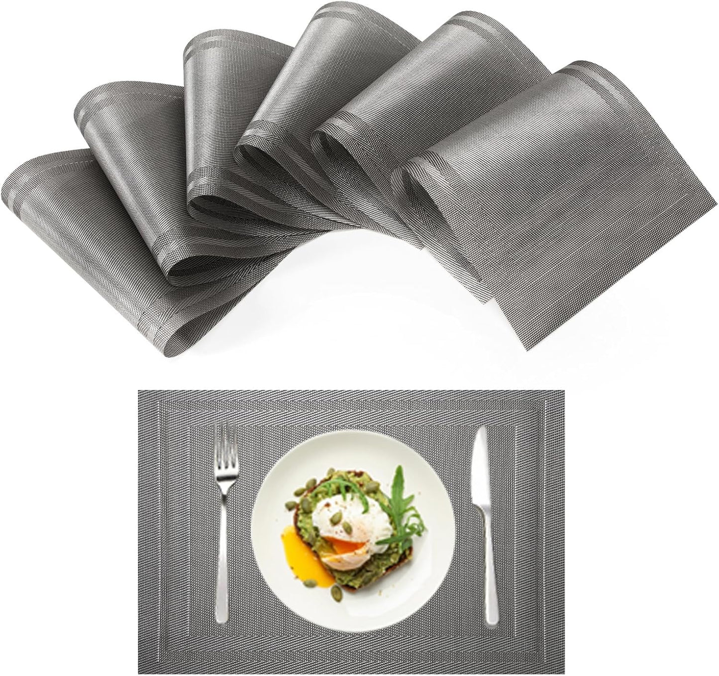 Set 6 Manteles Individuales Antiderrap Rectangulares Gris