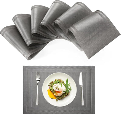 Set 6 Manteles Individuales Antiderrap Rectangulares Gris