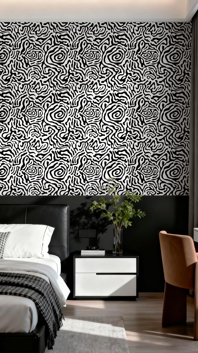 Papel tapiz geométrico blanco y negro 17.3x78.7pulg