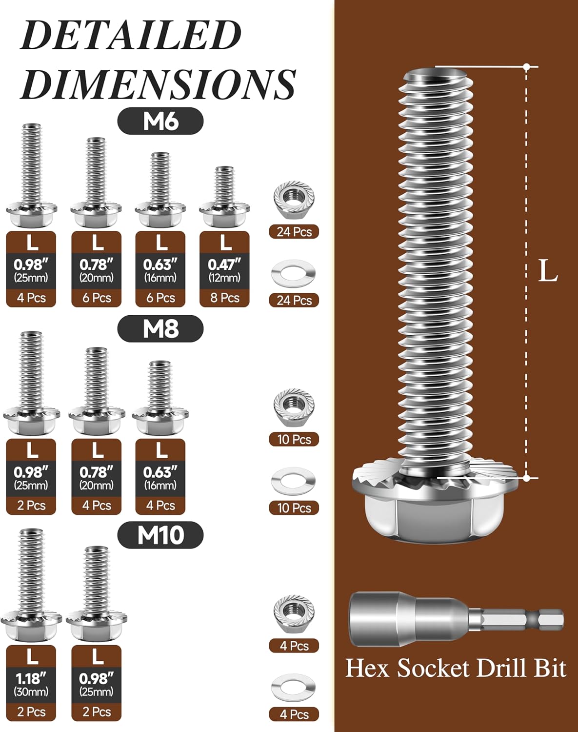 Kit surtido tuercas M6 M8 M10 acero inox 304
