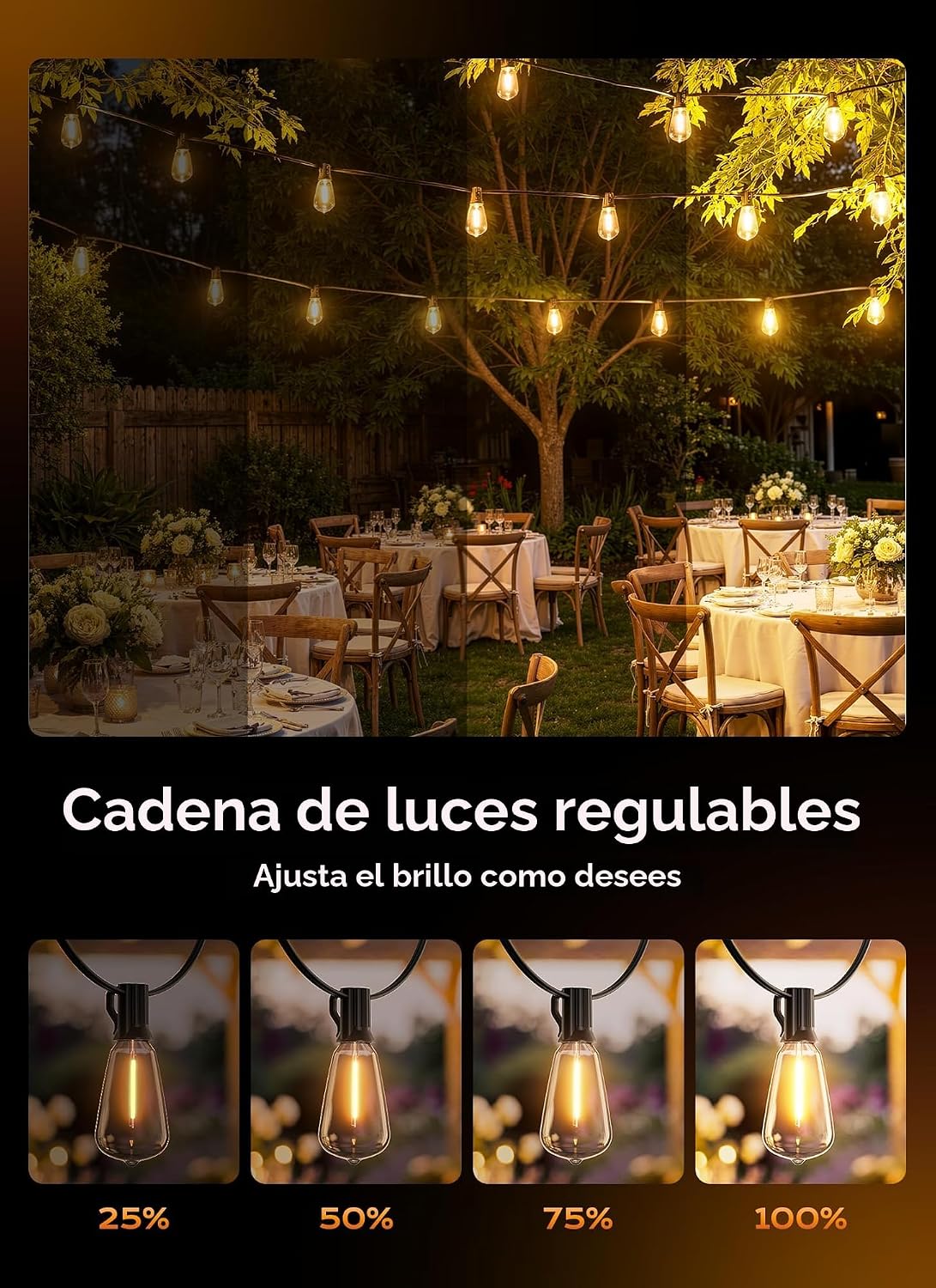 Tira luces exteriores 100ft LED 312pzas impermeable 3modos 2700K