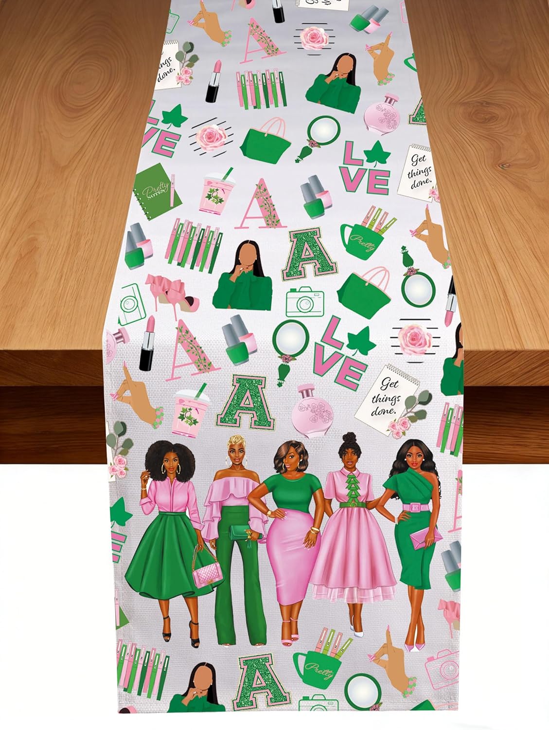 Table runner sorority hermandad rosa y verde