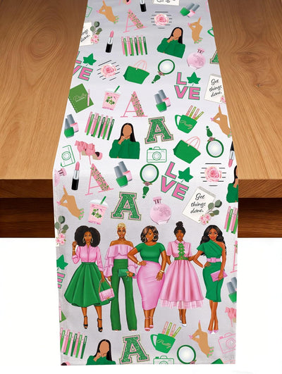 Table runner sorority hermandad rosa y verde