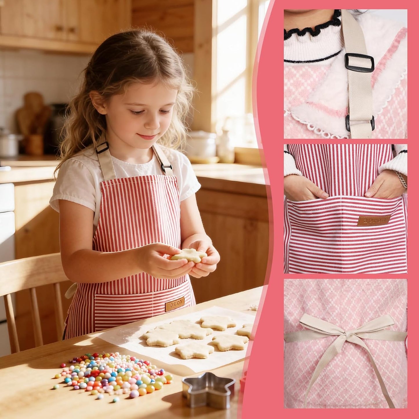 Set 2 Delantales Niños Lona Rayas Bolsillos Ajustables