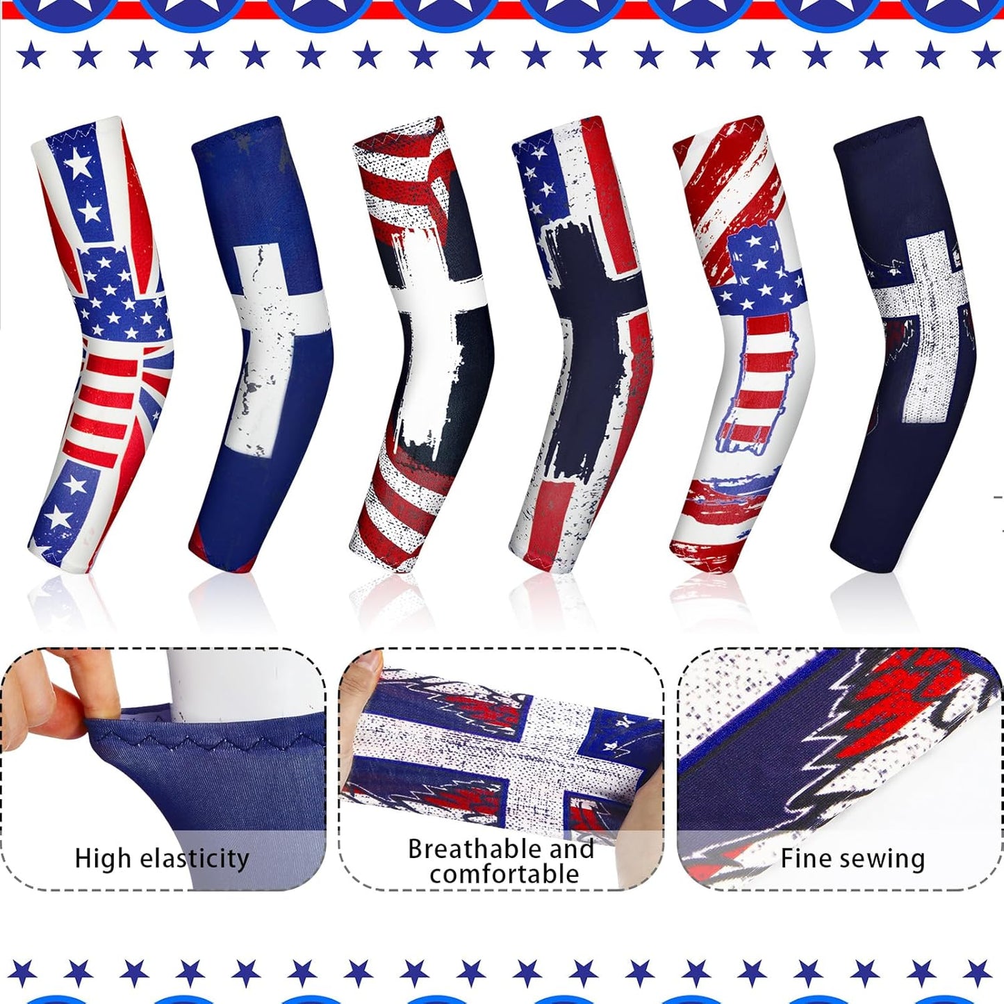 6 Pzas Mangas Brazo Bandera EE.UU. Refrescantes Béisbol