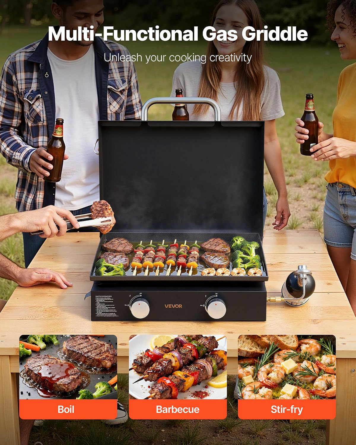 Plancha de gas 2 quemadores parrilla 22pulg propano con tapa