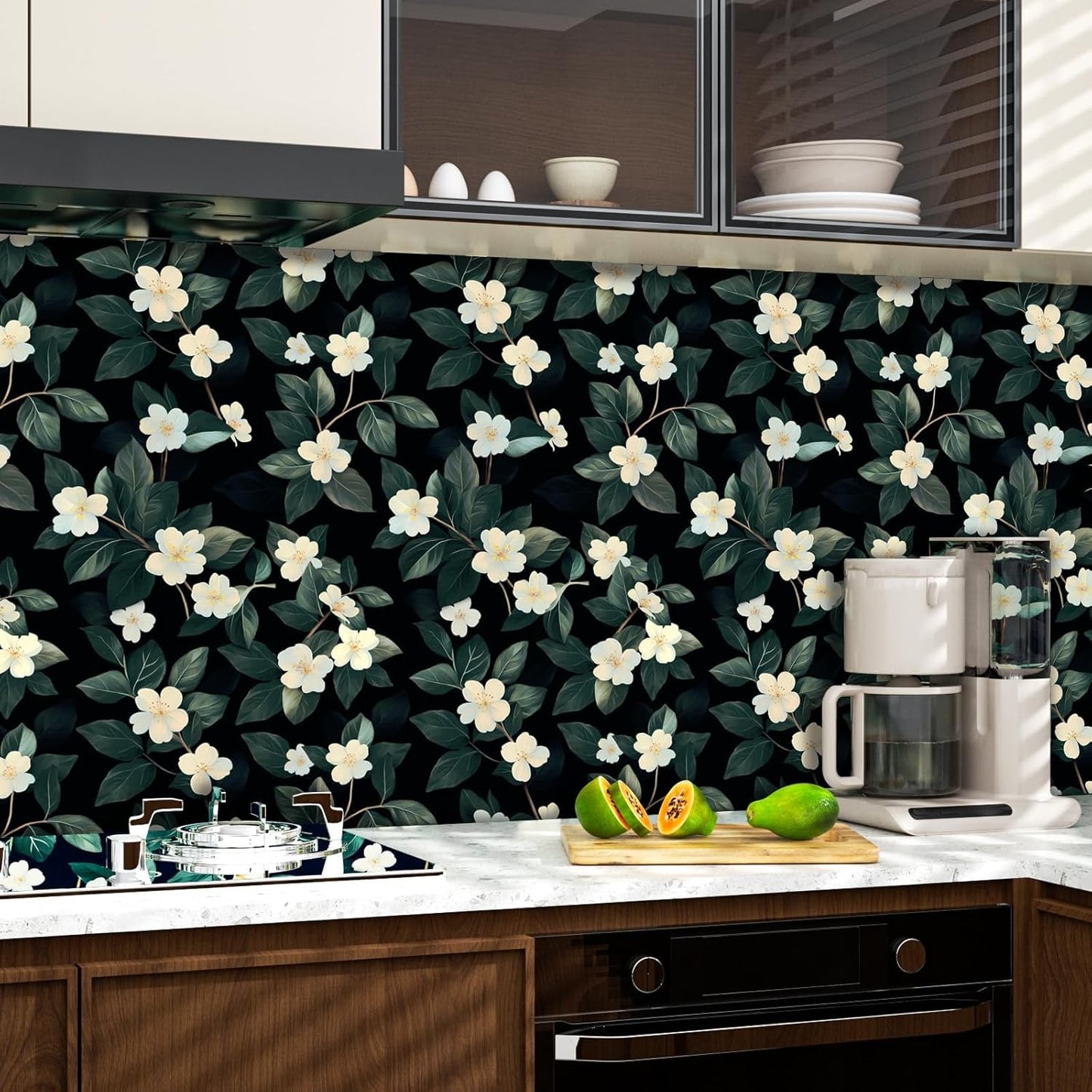 Papel tapiz botánico Green Leaf autoadhesivo impermeable 17.4x118