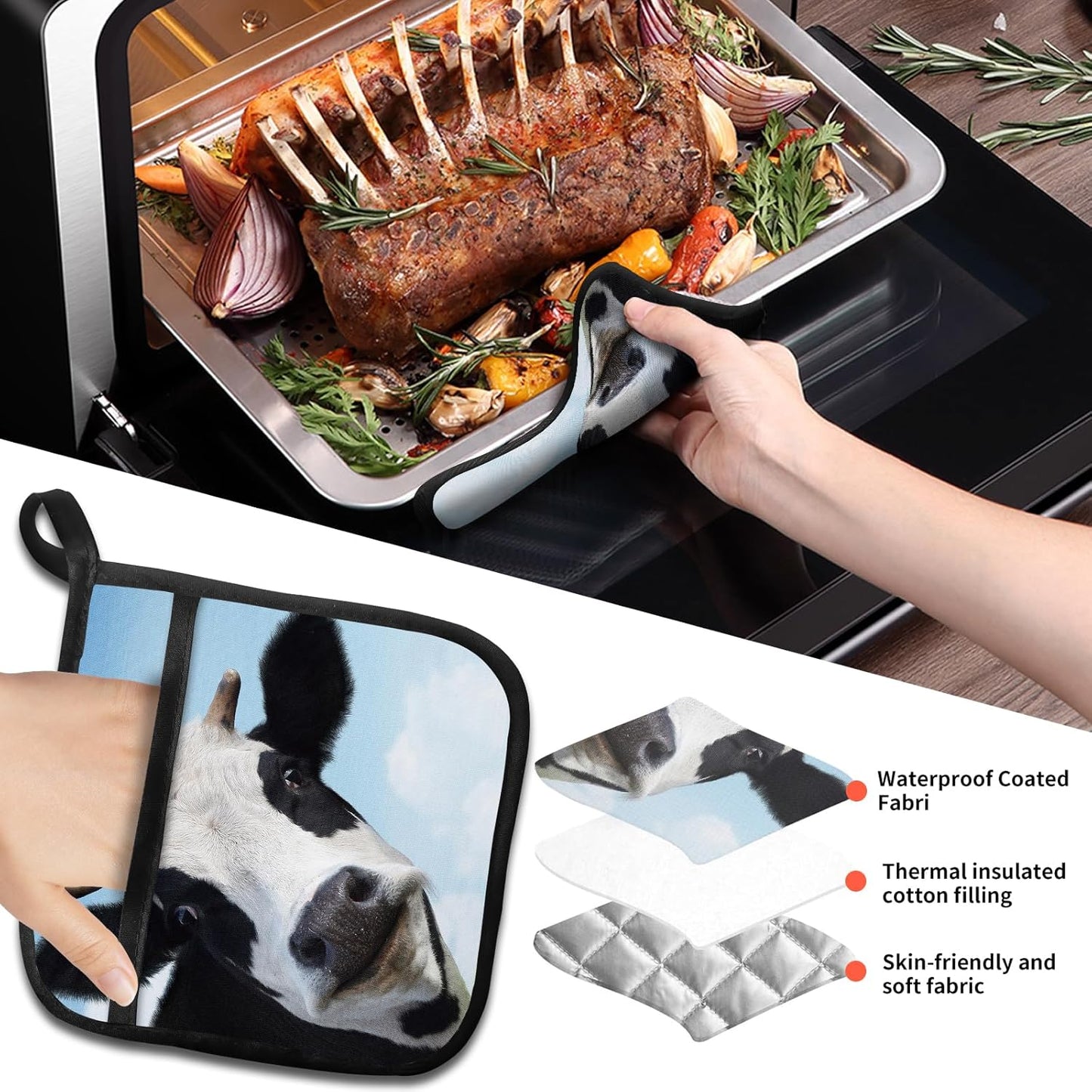 Juego de 2 agarraderas decorativas resistentes al calor para horno y microondas