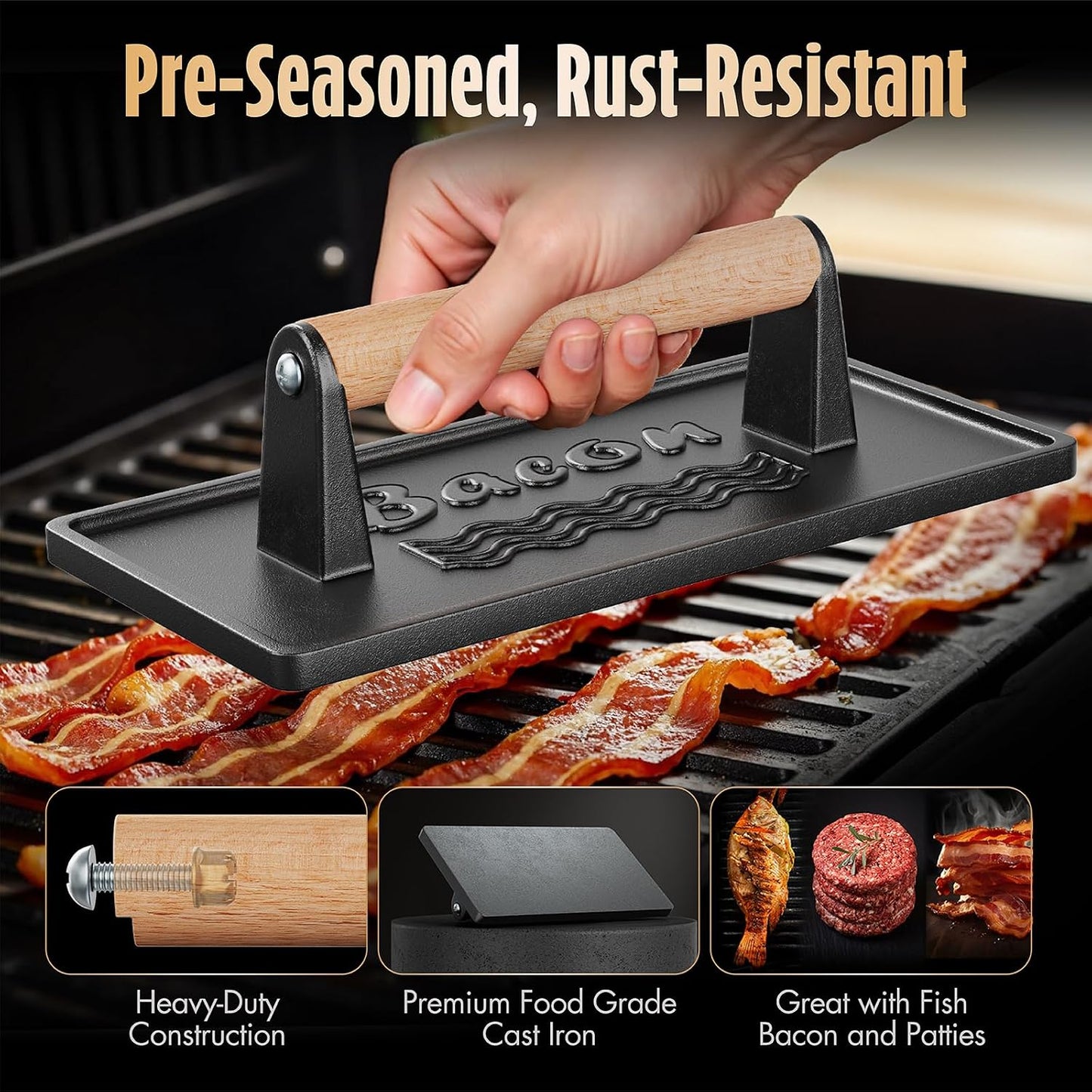 Prensa tocino hierro fundido mango madera